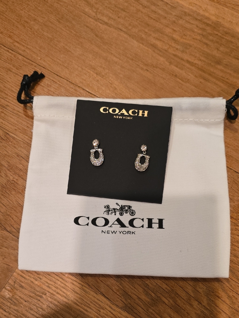 COACH Crystal Pavé Horseshoe Drop Earrings - Silver Tone & Dustbag - Picture 4 of 4